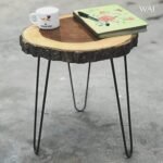 Beautiful Wooden bark end Table Corner Plant Stand | Small Side Table | Foldable Stool for Indoor Outdoor and Living Room Bedroom Decor (30 x 30 x 33 cm) Metal Hairpin Legs