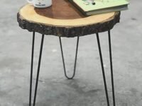Beautiful Wooden bark end Table Corner Plant Stand | Small Side Table | Foldable Stool for Indoor Outdoor and Living Room Bedroom Decor (30 x 30 x 33 cm) Metal Hairpin Legs
