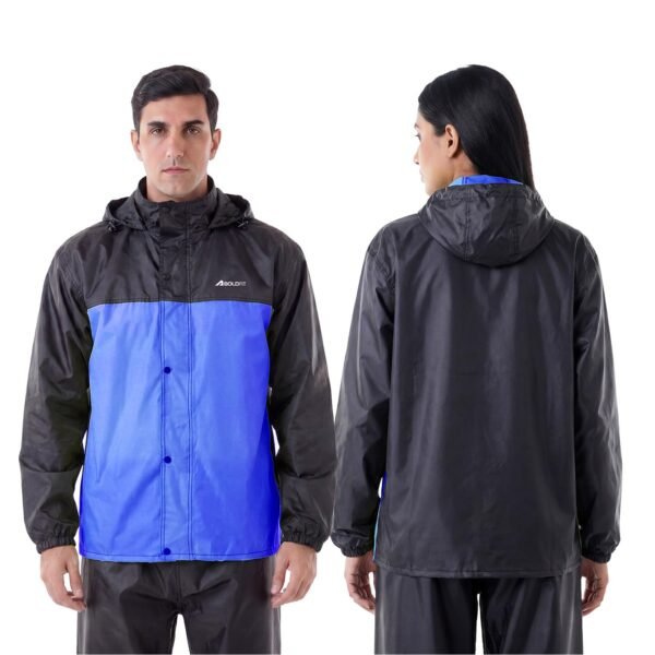 Boldfit Rain Coat for Men Waterproof Raincoat Set for Women with Reflective Trim-Windproof Jacket & Pants Suit with Hood, Pockets & Breathable, Durable Fabric for Outdoor, Travel- Black Blue, M-L