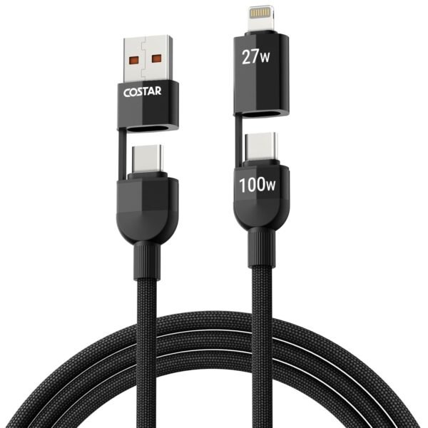 COSTAR 4-in-1 100W Charging Cable|USB-A,Type-C,Fast Charging,480Mbps Data Transfer,Data Sync|Compatible with Android & iOS Smartphones,Tablet/Ipads & Macbook
