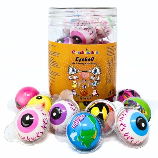 CandiExotics 3D Bursting Eyeball Jelly & Mix Shaped Balls | Center Filled Gummy | Spooky Halloween Treats (15Pcs Balls)
