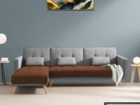 Casaliving Convertible Futon LHS 4 Seater Sofa Cum Bed with Adjustable Backrest Sofa for Living Room (Brown Grey Colour) Premium Fabric Sofa