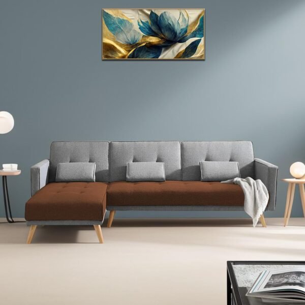 Casaliving Convertible Futon LHS 4 Seater Sofa Cum Bed with Adjustable Backrest Sofa for Living Room (Brown Grey Colour) Premium Fabric Sofa