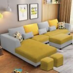 Casaliving Minta LHS 8 Seater L Shape Sofa Set with Center Table for Living Room (Yellow Grey Fabric) Premium Fabric Sofa Set for Living Room | Hall