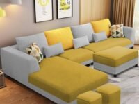 Casaliving Minta LHS 8 Seater L Shape Sofa Set with Center Table for Living Room (Yellow Grey Fabric) Premium Fabric Sofa Set for Living Room | Hall