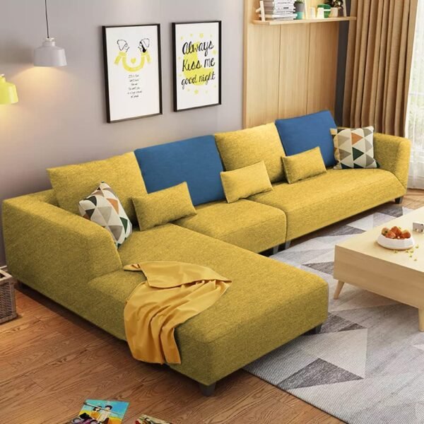 Casaliving Minta Left Hand Side 6 Seater L Shape Sofa Set for Living Room (Yellow Premium Colour L Shape Sofa) Premium Fabric Sofa Set for Living Room