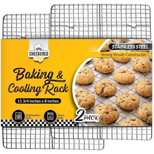 Checkered Chef Cooling Racks for Baking - Quarter Size - Stainless Steel Cooling Rack/Baking Rack Set of 2 - Oven Safe Wire Racks Fit Quarter Sheet Pan - Small Grid Perfect to Cool and Bake