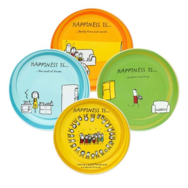 Clay Craft - Premium Ceramic Snack & Side Plate Set - Microwave Safe, Glossy Finish, Printed Design for Serving & Dining - Multicolor - 5.5 Inch Diameter (Set of 4)