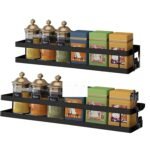 Craftize Mstore Spice Rack Organizer for Cabinet – Pack of 2 Black Wall Mounted Floating Shelves for Spices & Seasonings, Kitchen Pantry & Countertop Storage two size 16 and 15 inches