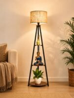 Crosscut Furniture LED Tripod Floor Lamp with 3 Shelves, Brown Jute, Metal Corner Floor Lamp, for Decoration and Gifting,B22 Bulb