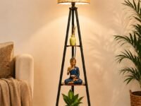 Crosscut Furniture LED Tripod Floor Lamp with 3 Shelves, Brown Jute, Metal Corner Floor Lamp, for Decoration and Gifting,B22 Bulb