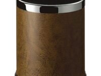 DOLPHY Metal Waste Bin, Open Top Leather Trash Can for Bathrooms, Rooms, Kitchens, Home, Office and Hotel - Capacity 8 Liter (Brown)