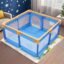 Dawnwake 120 x 120 cm Small Playpen for Baby 6M-3Y, Baby Playard with Anti-Fall Grasp Rings & Safety Lock ((No Mat/No Ball, Non-Foldable)-Blue