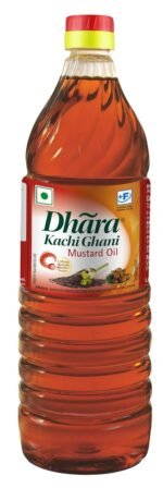 Dhara Kachi Ghani Mustard Oil (0% Trans Fat),910g, 1 L Bottle (May contain free turmeric powder 10g)