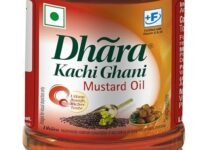 Dhara Kachi Ghani Mustard Oil (0% Trans Fat),910g, 1 L Bottle (May contain free turmeric powder 10g)