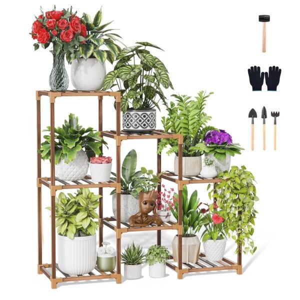 EIGEN Wooden Plant Stand For Balcony - Plant Stands For Indoor Living Room, Flower Pot Stand For Indoor Plants, Gamla Stand For Pots For Plants, Planter Stand For Balcony Decor (7 tier)