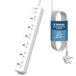 EMBOX Extension Board 5 Meter Cable | Extension Board with Switches 4 Universal Sockets | 2500W Extension Cord with Safety Shutter LED Indicator Spike Guard