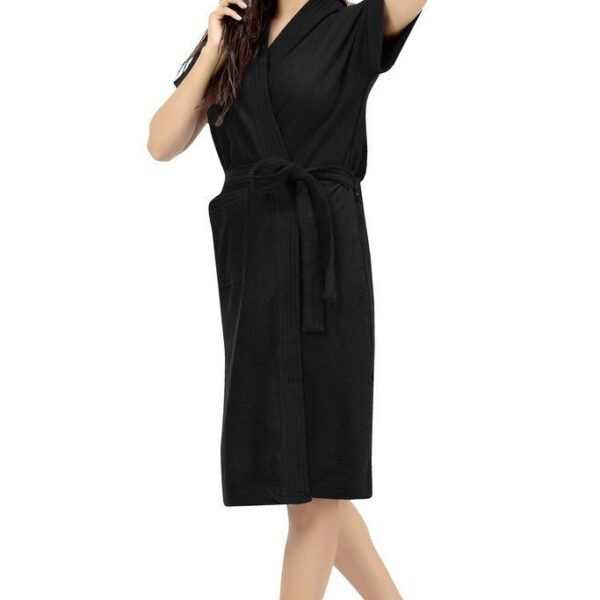 Everyday Micro Terry Free Size Unisex Bathrobe with 1 Front Pocket Super Soft and Cozy (Black)