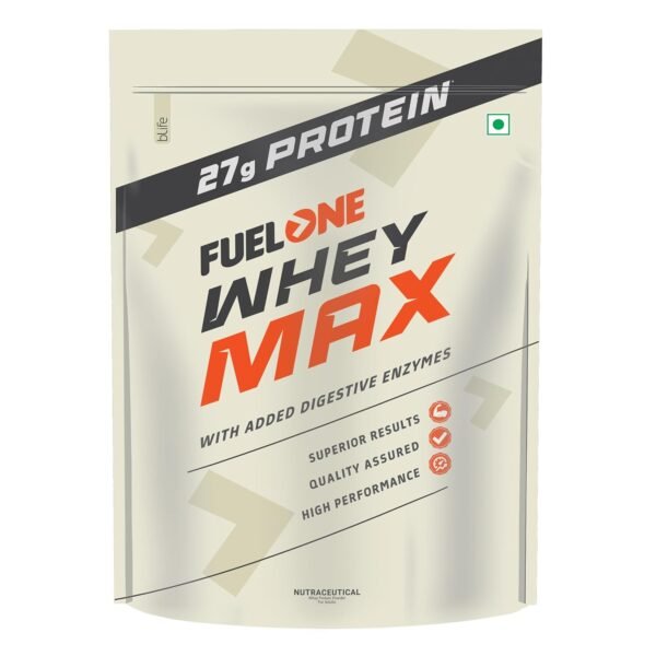 FUELONE Whey Max Protein Blend, Mango, 1kg (2.2lbs) | 27g Protein Per Scoop | 5.46g BCAA, 3.95g Glutamic Acid