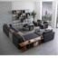 FUNTERIOR Luxa lshape Corner 6 Seater with Wooden Teak Wood Shelf Soft Touch Fabric Grey and Light Brown Sofa Set for Living Room (RHS)