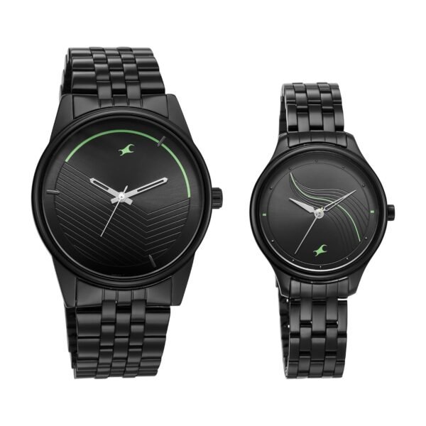 Fastrack Mixmatched Quartz Analog Black Dial Black Stainless Steel Strap Couple Watch - NT33056296NM01