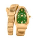 French Connection Eternelle Curve | Green Dial with Rose Gold Case | Flexible Wrap Bracelet Strap | Crystal Accent Design | Roman Numerals Analog Watch for Women - FCN0142NGM