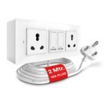 GM Cuba 16A 2+2 Extension Board with 2Mtr Extension Cord, Heavy-Duty Power Strip with Dual 20A Switches, 16A 3-Pin Plug,for High-Power Appliances, Home, Kitchen & Office Use, White