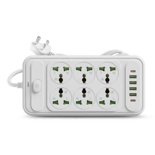 GM G+ ConnectX 8-in-1 Powerstrip 2500W with 6 Universal Sockets, 4 USB Ports + 2 Type-C, 2M Heavy Cable, Master Switch, Safely Power Phones, Laptops, and Other Appliances