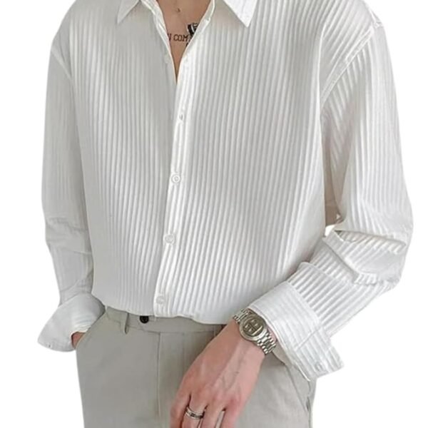 GRECIILOOKS Men's Formal Button Down Shirt – Slim Fit Polycotton Shirt's for Men | Textured Full Sleeve| Business & Meeting Ready (Available in Plus Size)