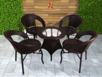 Garden Patio Seating Chair and Table Set Balcony Outdoor Furniture with 1 Tables and 4 Chair Set (Brown), ?Rattan & Wicker, 63 Cm, 63 Cm