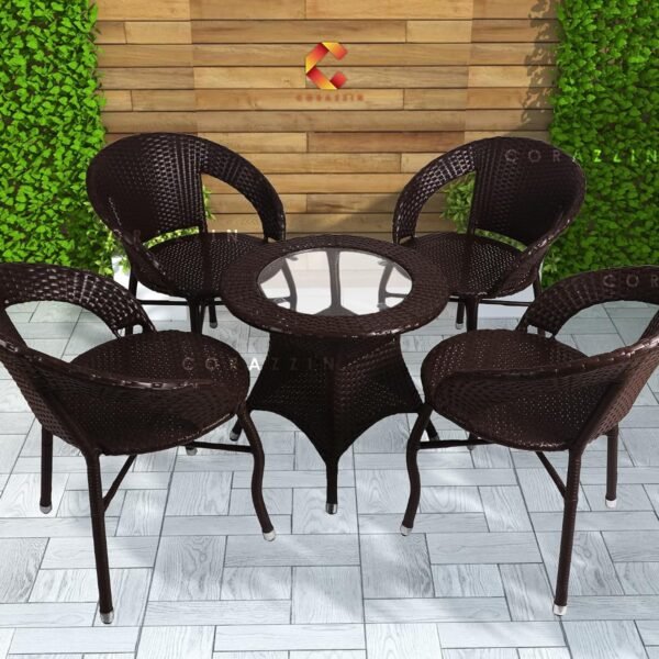 Garden Patio Seating Chair and Table Set Balcony Outdoor Furniture with 1 Tables and 4 Chair Set (Brown), ?Rattan & Wicker, 63 Cm, 63 Cm