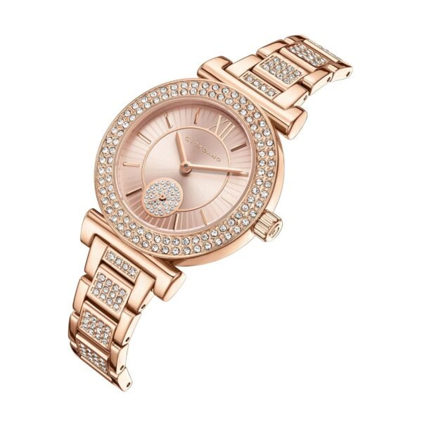 Giordano Luxury Analog Watch for Women - Elegant Crystal Design with sub dial and Diamond Studed statinless Steel Strap