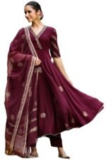 GoSriKi Women's Cotton Blend Printed Anarkali Kurta with Pant & Dupatta | Ethnic Wear for Women | Indian Casual Office Daily Summer Outfit