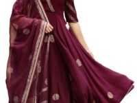 GoSriKi Women's Cotton Blend Printed Anarkali Kurta with Pant & Dupatta | Ethnic Wear for Women | Indian Casual Office Daily Summer Outfit