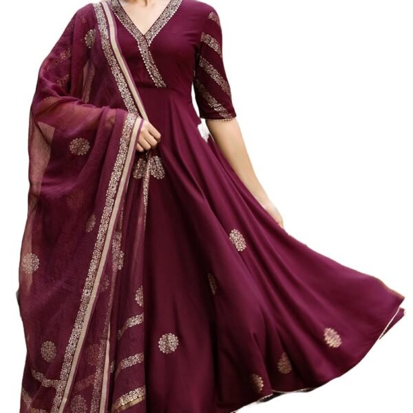 GoSriKi Women's Cotton Blend Printed Anarkali Kurta with Pant & Dupatta | Ethnic Wear for Women | Indian Casual Office Daily Summer Outfit