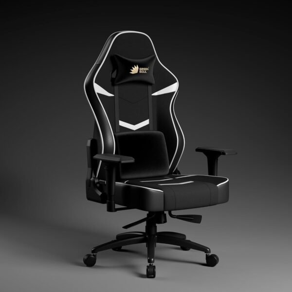 Green Soul Monster Ultimate Series S| Multi-Functional Ergonomic Gaming & Office Chair|Premium Spandex & PU Leather Fabric | Adjustable Neck, Lumbar Pillow | 4D Adjustable Armrests (Black White)