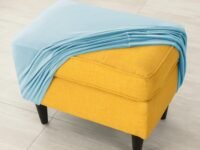 HOKIPO Original Velvet Foot Stool Cover Ottoman Slipcover, Stretch Fitted, Removable Washable, Furniture Cover Protector, Sky Blue (AR-4801-SBLU)
