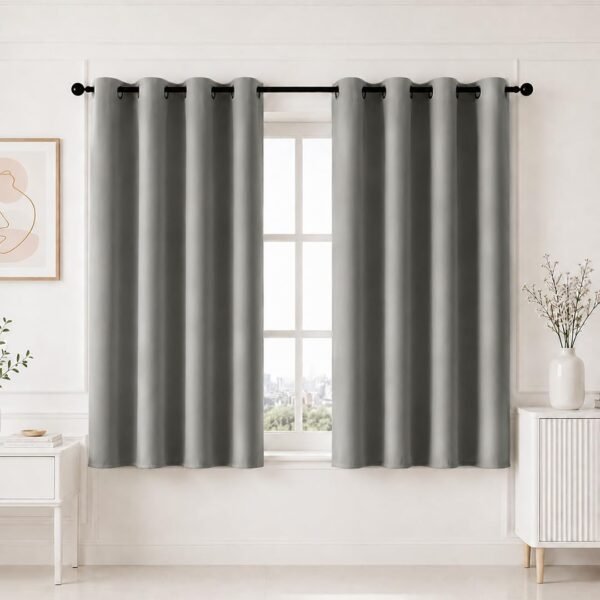 HOMEMONDE 100% True Blackout Curtains 5 Feet Single Pcs - Thermal Insulated, Noise Reduced Window Curtain, Room Darkening - Grey (60 Inches, 152.4L x 118W CM)