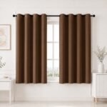 HOMEMONDE 100% True Blackout Curtains 5 Feet for Window 1 Piece - Faux Silk Blackout Thick Curtains, Room Privacy and Thermal Insulation 60 Inch - (Dark Brown, 152x166 CMs)