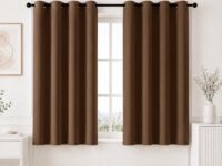 HOMEMONDE 100% True Blackout Curtains 5 Feet for Window 1 Piece - Faux Silk Blackout Thick Curtains, Room Privacy and Thermal Insulation 60 Inch - (Dark Brown, 152x166 CMs)