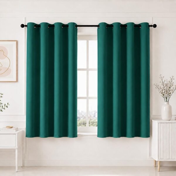 HOMEMONDE Premium Blackout Curtain for Window 5 Feet Single Pcs - Heavy Faux Silk Curtains for Living Room, Office, True Room Darkening and Thermal Insulation - (Deep Forest - 60 Inches)
