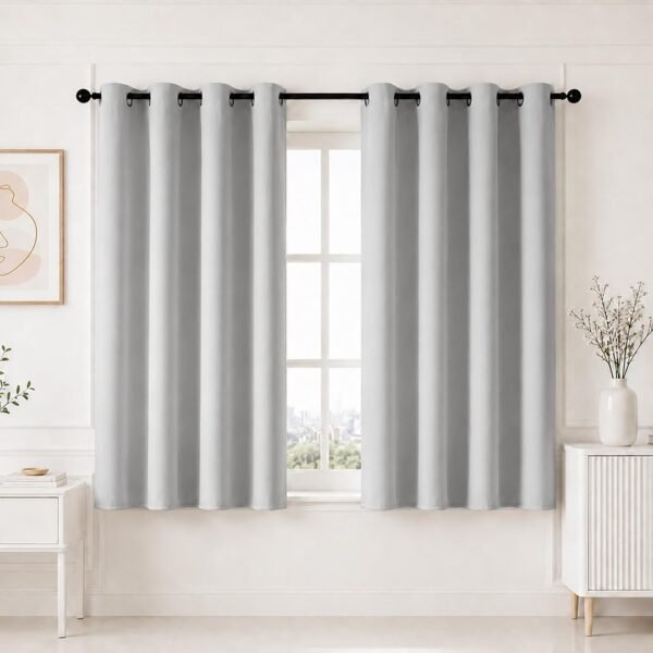 HOMEMONDE Premium Blackout Window Curtain 5 Feet 1 Piece - Light Blocking Curtains for Living Room, True Room Darkening & Fade Resistant Panels 60 Inch Long, (Greyish White, 152 x 118 CMs)