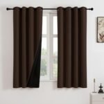 HOMEMONDE Window Curtains 5 Feet Pack of 2 - Thermal Insulation 100% True Blackout Curtain, Fade Resistant & Black Backing Drapes - (60 Inch, Dark Brown)