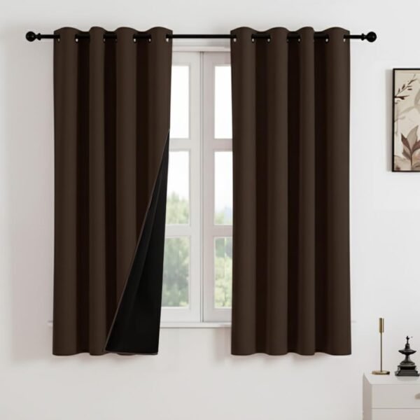 HOMEMONDE Window Curtains 5 Feet Pack of 2 - Thermal Insulation 100% True Blackout Curtain, Fade Resistant & Black Backing Drapes - (60 Inch, Dark Brown)