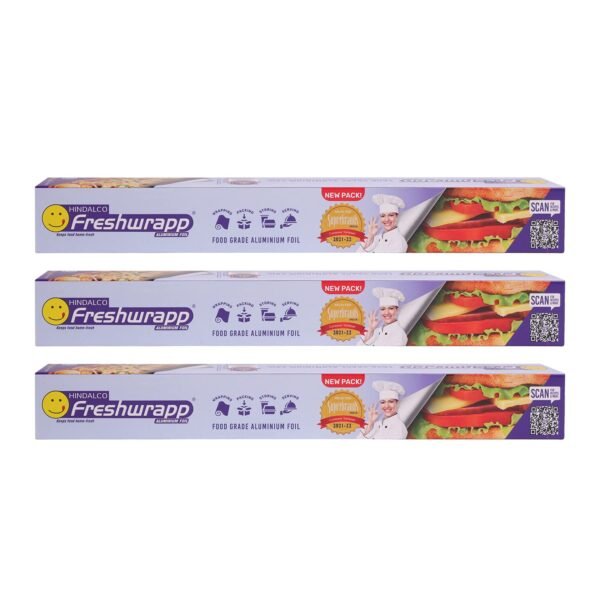 Hindalco Freshwrapp Aluminium Foil 33 Grams + 17 Grams, 11microns (Pack of 3) | Food Packing , Wrapping, Storing and Serving