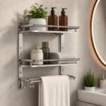 Hindware Bathroom Accessories 3-Layer Multi-Purpose Shelf | Made of Stainless Steel | Foldable & Convenient | Space Saving