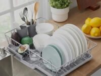 HomeCloud Home Cloud Stain Less Steel Rack for Kitchen | Uetnsil Stand | Dish Rack | with Tray & Utensil Holder, 1Pc (44 X 30 X 12 Cm)