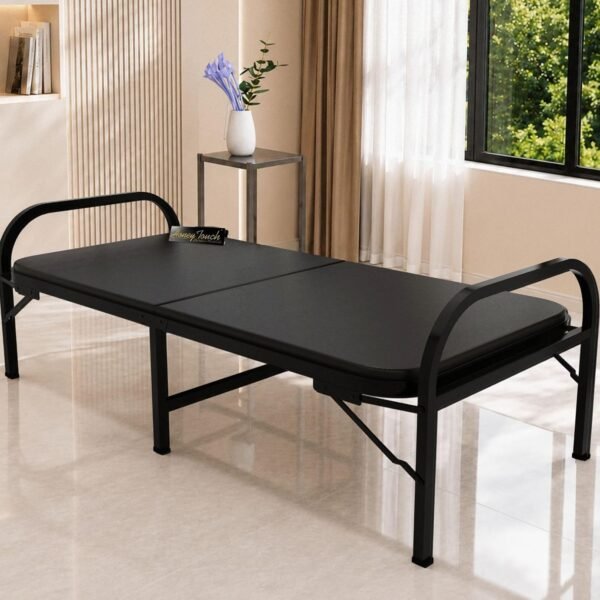 Honey Touch Atlas Folding Bed Single for Sleeping with Mattress | No Assembly Required | Foldable Bed for Sleeping/Guests/Rented Apartments/Bedroom (2.5ft x 6ft, Black)