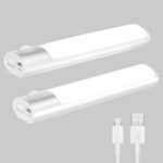 Hoteon Motion Sensor Light, USB Rechargeable Battery Closet Night Light, ON/AUTO/Off Modes, Built-in Motion Sensor and Magnet Stick for Wardrobe (Cold White, 2PCS), LED