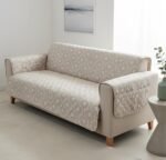 House of Quirk 'Mughal Series' Anti-Slip Sofa Cover Mat with Pocket | Polyester Couch Protector for Pets, Kids & Spills (Beige Blossom, 180x170cm, Three Seater)